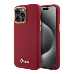 Guess для iPhone 15 Pro чехол Liquid silicone Gold metal logo &amp; Camera frame Hard Magenta