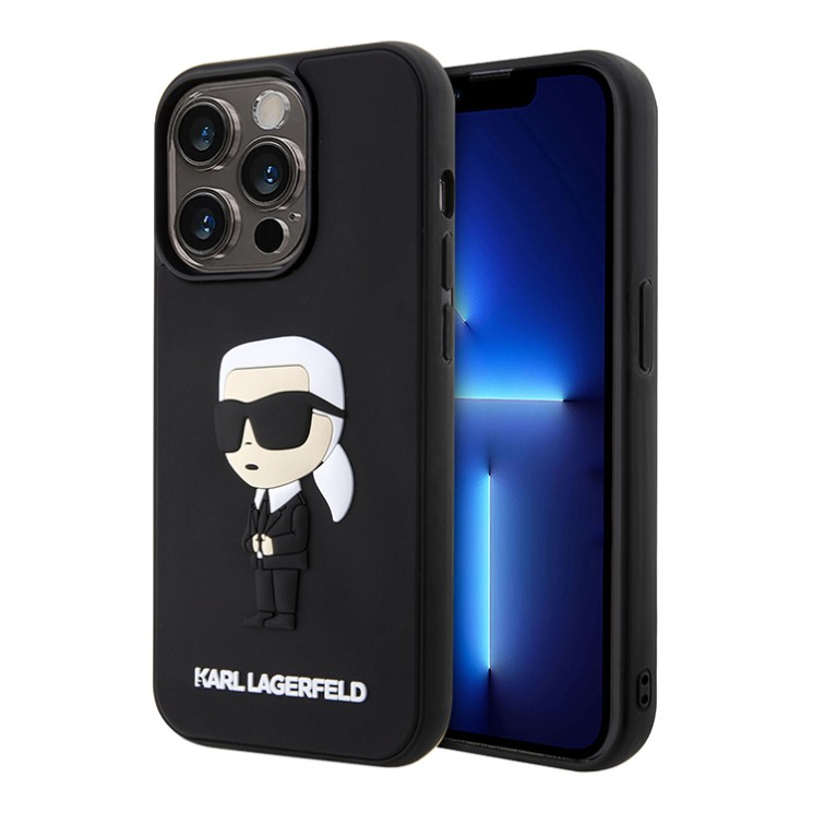 Lagerfeld для iPhone 15 Pro Max чехол 3D Rubber NFT Karl Ikonik Hard Black