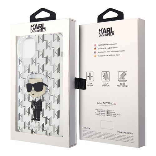 Karl Lagerfeld для iPhone 15 чехол PC/TPU Monogram NFT Karl Ikonik Hard Transparent