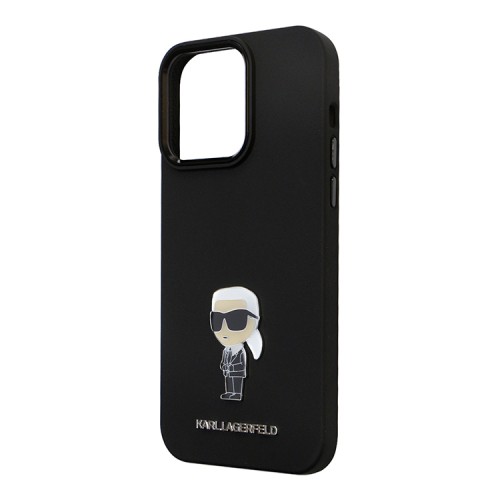 Karl Lagerfeld для iPhone 14 Pro Max чехол Liquid silicone NFT Karl Ikonik metal pin Hard Black
