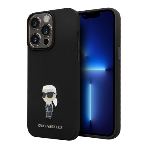 Karl Lagerfeld для iPhone 14 Pro Max чехол Liquid silicone NFT Karl Ikonik metal pin Hard Black