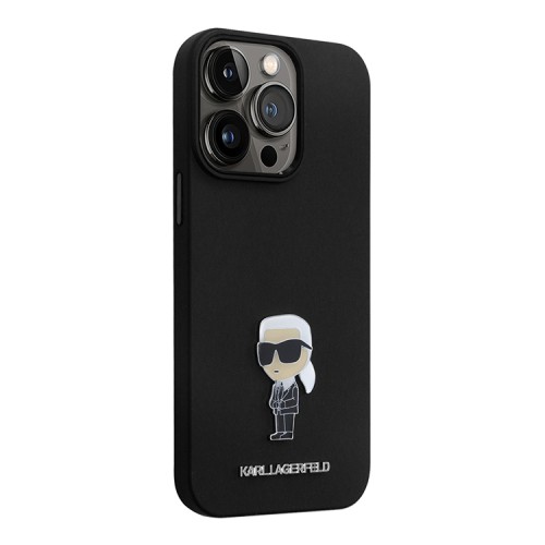 Karl Lagerfeld для iPhone 14 Pro Max чехол Liquid silicone NFT Karl Ikonik metal pin Hard Black