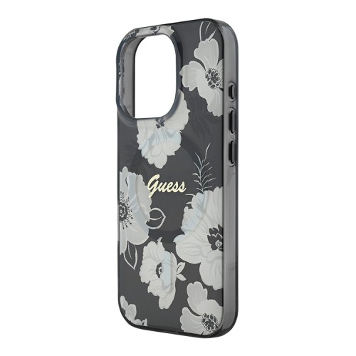 Guess для iPhone 16 Pro Max чехол PC/TPU Flowers Invisible Ring Black (MagSafe)
