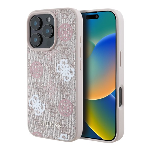 Guess для iPhone 16 Pro чехол PU кожа 4G Colored Peony Pink (MagSafe)