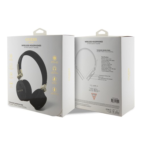 Guess наушники беспроводные накладные Bluetooth Headphones Round PU 4G Metal Logo Black