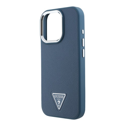 Guess для iPhone 16 Pro Max чехол PU Grained leather Triangle metal logo Hard Blue (MagSafe)