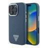 Guess для iPhone 16 Pro Max чехол PU Grained leather Triangle metal logo Hard Blue (MagSafe)