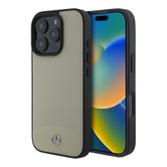 Mercedes для iPhone 16 Pro Max чехол Leather Textured and Smooth Metal logo Hard Beige (MagSafe)