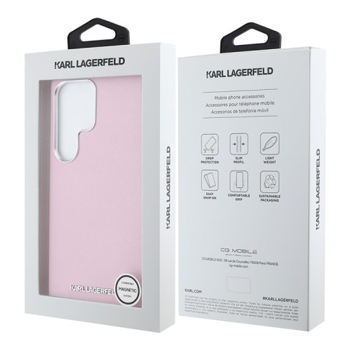 Karl Lagerfeld для Galaxy S25 Ultra чехол PU Saffiano FW Metal logo & Camera Hard Pink (MagSafe)