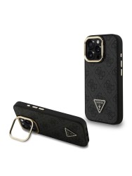 Guess для iPhone 16 Pro чехол PU 4G Triangle metal logo and Camera Stand Hard Black (MagSafe)