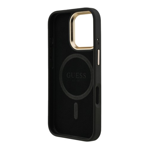 Guess для iPhone 16 Pro чехол PU 4G Triangle metal logo and Camera Stand Hard Black (MagSafe)