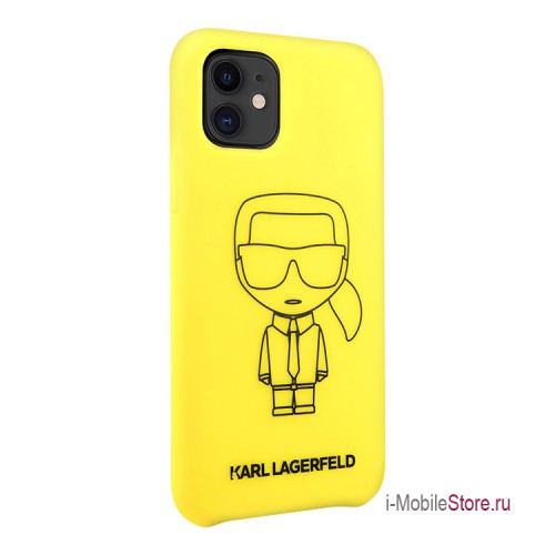 Чехол Karl Lagerfeld Liquid silicone Ikonik outlines Hard для iPhone 11, желтый/черный