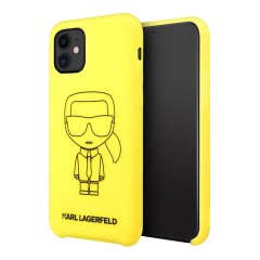 Чехол Karl Lagerfeld Liquid silicone Ikonik outlines Hard для iPhone 11, желтый/черный