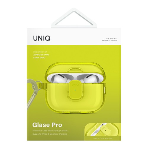 Uniq для Airpods Pro 2 чехол Glase PRO TPU Lock case Light Lime