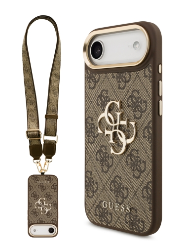 Guess для iPhone Air чехол Crossbody PU 4G Big metal logo Gold camera Hard + Strap Brown