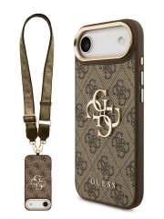 Guess для iPhone Air чехол Crossbody PU 4G Big metal logo Gold camera Hard + Strap Brown