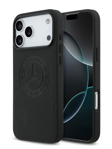 Mercedes для iPhone 17 Pro чехол Leather Vintage Round Debossed Logo Hard Black (MagSafe)