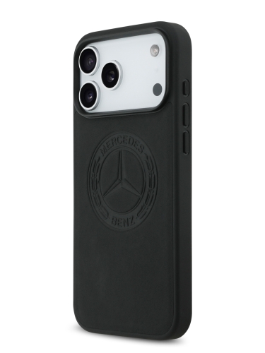 Mercedes для iPhone 17 Pro чехол Leather Vintage Round Debossed Logo Hard Black (MagSafe)