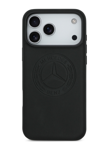 Mercedes для iPhone 17 Pro чехол Leather Vintage Round Debossed Logo Hard Black (MagSafe)