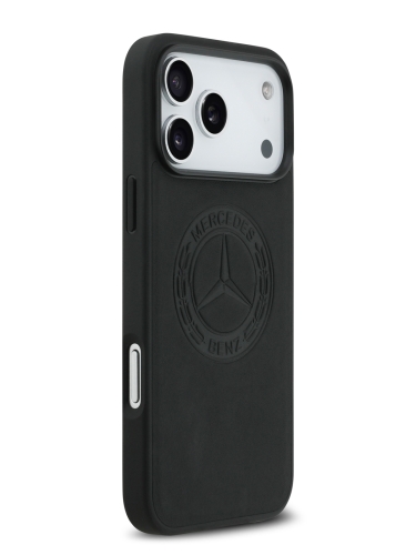 Mercedes для iPhone 17 Pro чехол Leather Vintage Round Debossed Logo Hard Black (MagSafe)