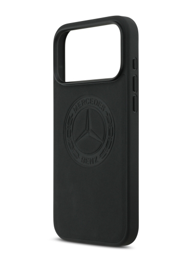 Mercedes для iPhone 17 Pro чехол Leather Vintage Round Debossed Logo Hard Black (MagSafe)