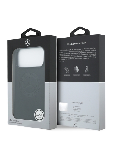Mercedes для iPhone 17 Pro чехол Leather Vintage Round Debossed Logo Hard Black (MagSafe)