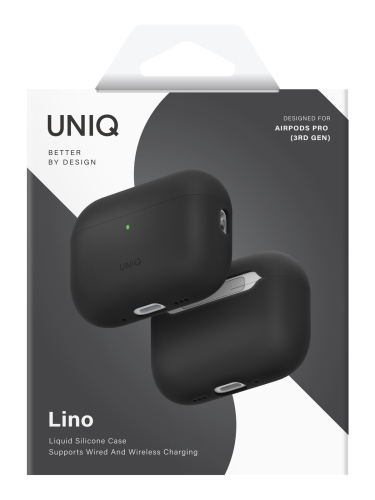 Uniq для Airpods Pro 3 чехол LINO Liquid silicone with handstrap Charcoal Grey
