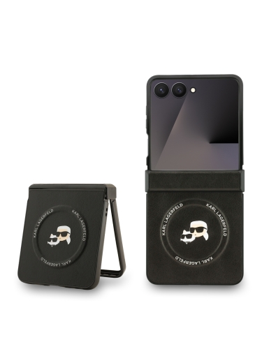 Karl Lagerfeld для Galaxy Z Flip7 чехол PU NFT Karl & Choupette heads Metal pin Hard Black (MagSafe)