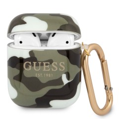 Чехол Guess Camouflage с карабином для Airpods 1/2, зеленый