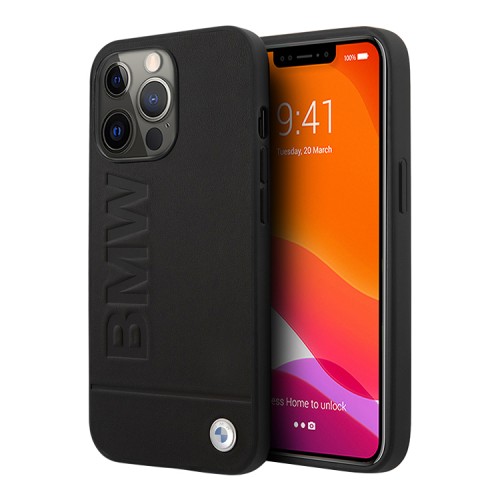 Кожаный чехол BMW Signature Logo imprint Hard для iPhone 13 Pro, черный