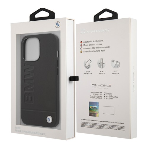 Кожаный чехол BMW Signature Logo imprint Hard для iPhone 13 Pro, черный