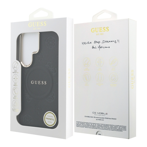 Guess для Galaxy S26 Ultra чехол PU Saffiano Peony Metal logo & Camera Hard Black (MagSafe)