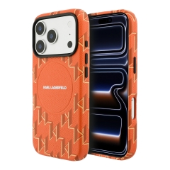 Karl Lagerfeld для iPhone 17 Pro Max чехол PU Full Wrapped Monogram Metal camera Hard Orange (MagSafe)