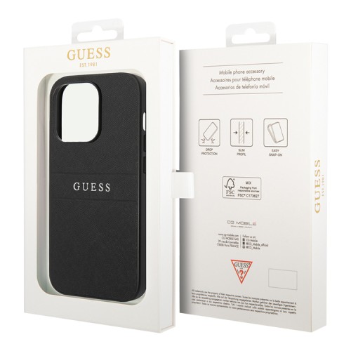Чехол Guess PU Saffiano with Metal logo Hard для iPhone 14 Pro Max, черный