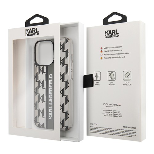 Чехол Karl Lagerfeld Monogram w Vertical logo Hard для iPhone 14 Pro, черный