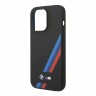 Чехол BMW M-Collection Liquid Silicone Tricolor lines для iPhone 14 Pro, черный