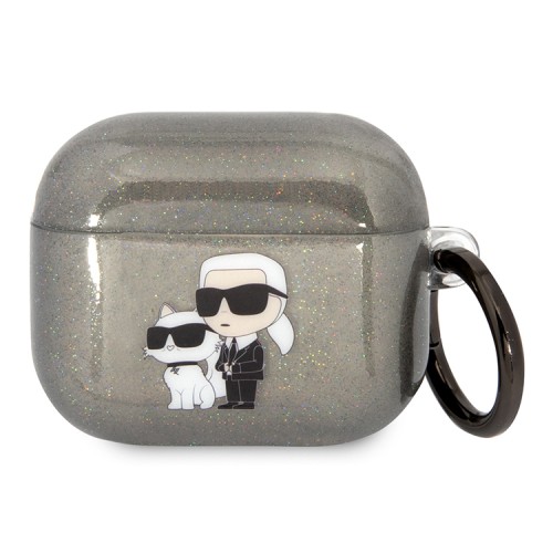Чехол Lagerfeld TPU Glitters with ring NFT Karl & Choupette для Airpods 3 (2021), черный