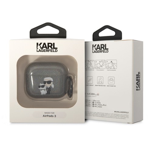 Чехол Lagerfeld TPU Glitters with ring NFT Karl & Choupette для Airpods 3 (2021), черный
