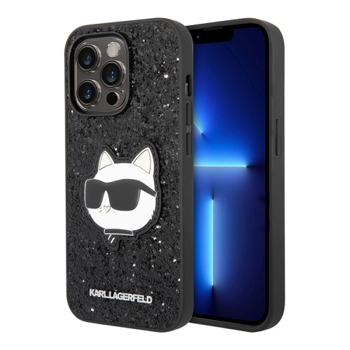 Чехол Lagerfeld Solid glitter NFT Choupette Hard для iPhone 14 Pro, черный