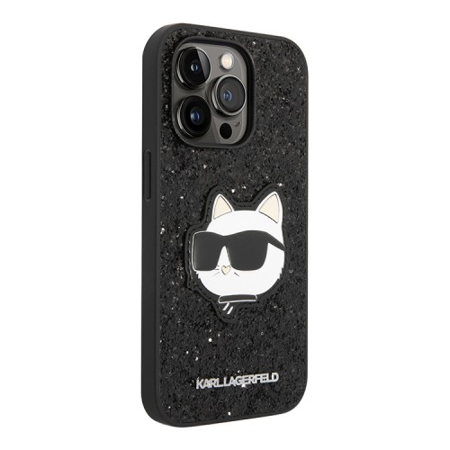 Чехол Lagerfeld Solid glitter NFT Choupette Hard для iPhone 14 Pro, черный