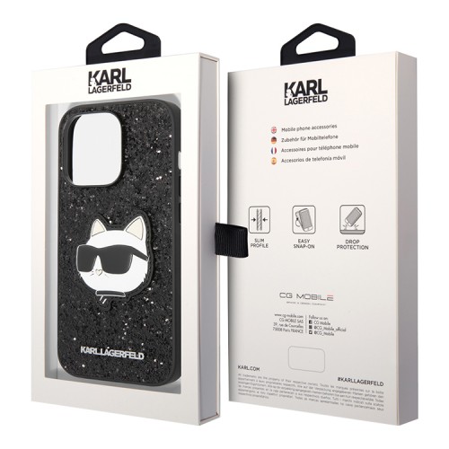 Чехол Lagerfeld Solid glitter NFT Choupette Hard для iPhone 14 Pro, черный