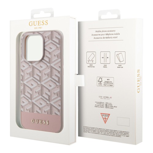 Чехол Guess PU G CUBE Hard для iPhone 14 Pro, розовый (MagSafe)