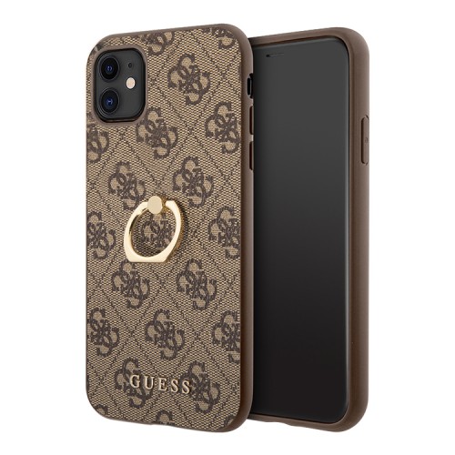 Чехол Guess PU 4G + Ring Hard для iPhone 11, коричневый