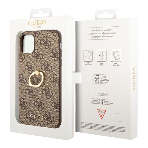 Чехол Guess PU 4G + Ring Hard для iPhone 11, коричневый