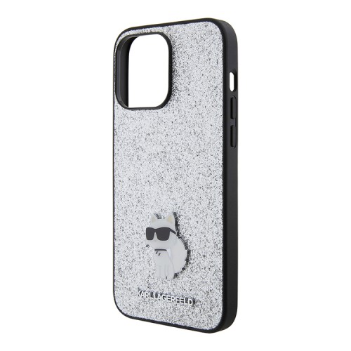 Lagerfeld для iPhone 15 Pro Max чехол Fixed glitters NFT Choupette Metal pin Hard Silver