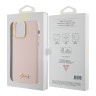 Guess для iPhone 15 Pro чехол Liquid silicone Gold metal logo & Camera frame Hard Pink