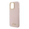 Guess для iPhone 15 Pro чехол Liquid silicone Gold metal logo & Camera frame Hard Pink