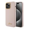 Guess для iPhone 15 Pro чехол Liquid silicone Gold metal logo & Camera frame Hard Pink