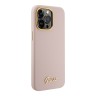 Guess для iPhone 15 Pro чехол Liquid silicone Gold metal logo & Camera frame Hard Pink