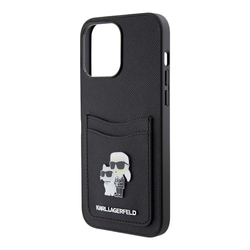 Lagerfeld для iPhone 15 Pro Max чехол Cardslot PU Saffiano NFT Karl & Choupette metal Hard Black